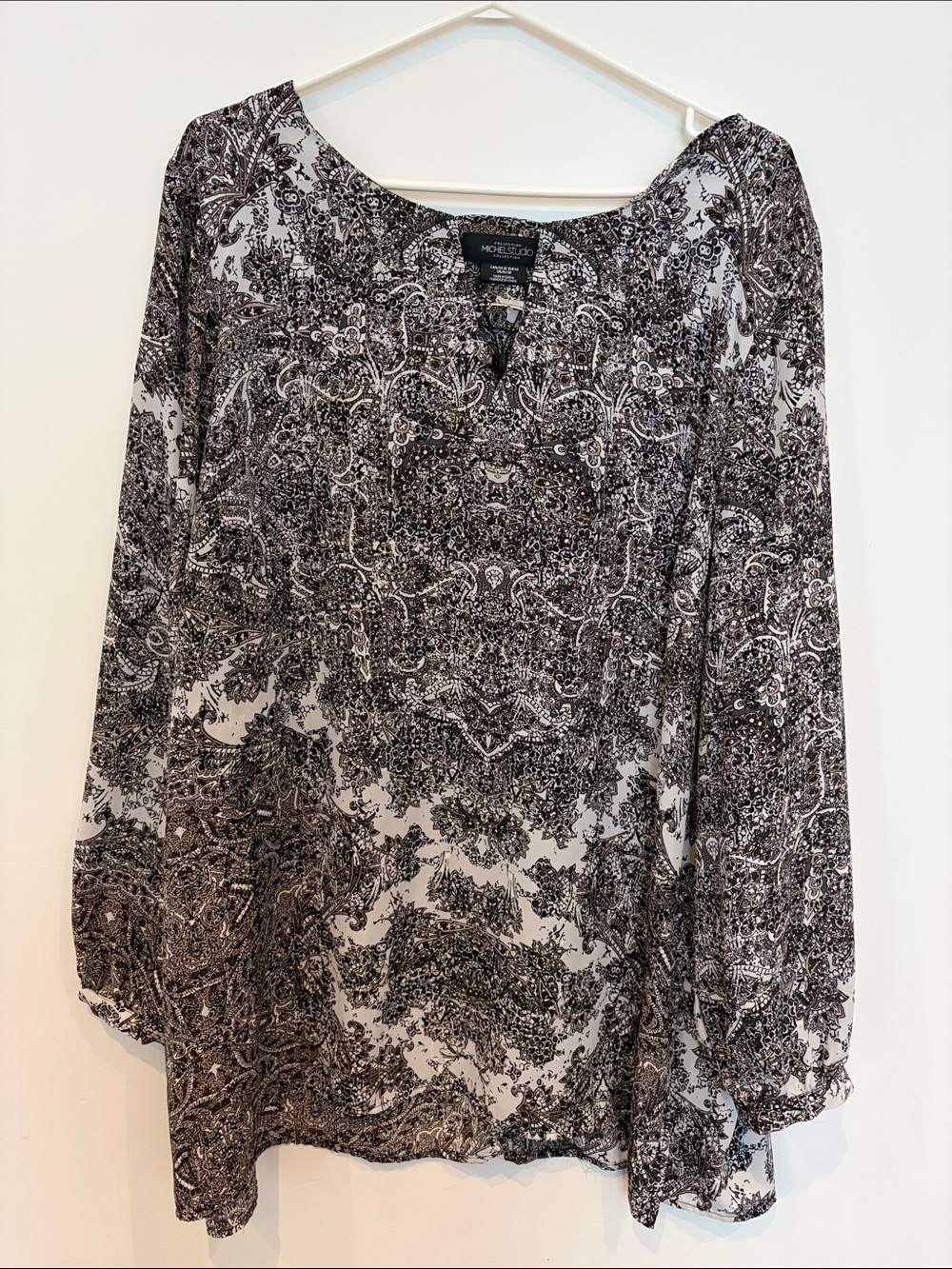 Jones New York Black and White Paisley Tunic Top